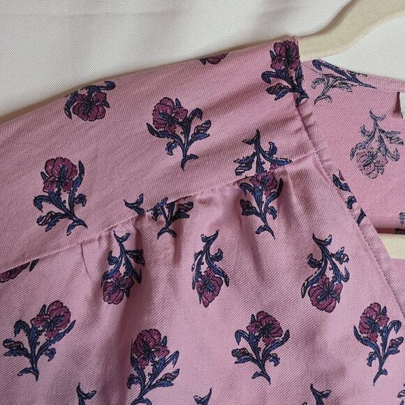 PureJill L Petite Organic Cotton Pink n blue floral Seashell Buttondown blouse - Picture 13 of 14